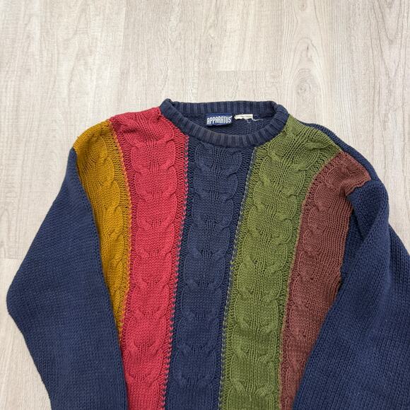 Vintage Apparatus Sweater Size Small Cable Knit Colorblock 90s Crewneck Preppy - Picture 2 of 7